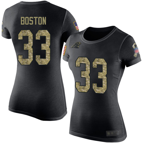 Carolina Panthers Black Camo Women Tre Boston Salute to Service NFL Football #33 T Shirt->nfl t-shirts->Sports Accessory
